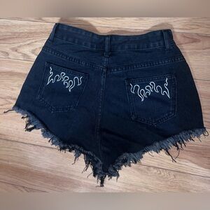 SHEIN flame embroidered denim shorts